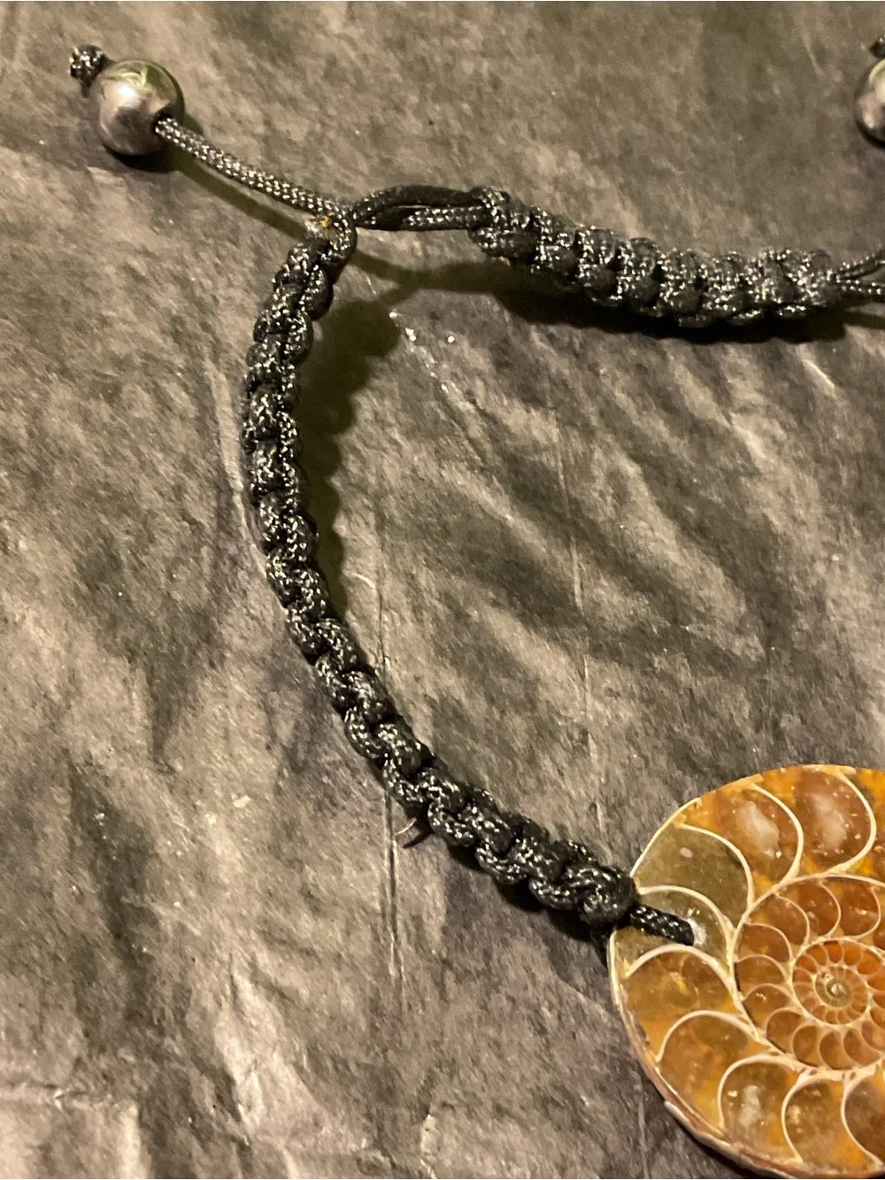 Handmade Black Macrame Bracelet with Brown Fossil Stone Pendant-Unisex
